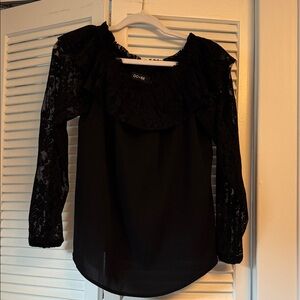 DO+BE Black Ruffled Bib Collar Blouse